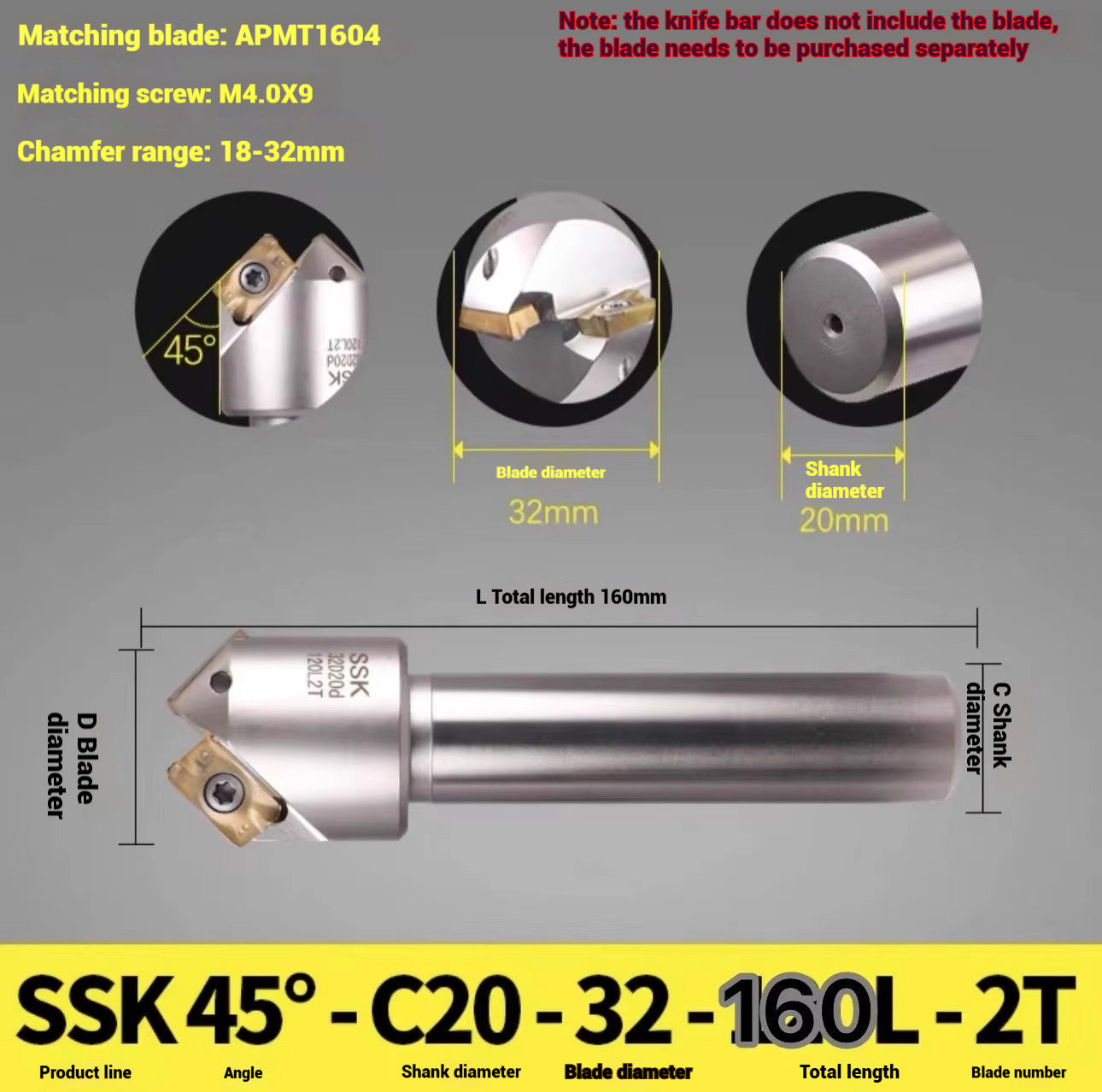 1144-Shedding type fixed-point chamfering cutter 30 degree 45 degree 60 degree chamfering cutter bar SSK/SSP/TCM/SSY/SSO/SSH Shandong Denso Pricision Tools Co.,Ltd.